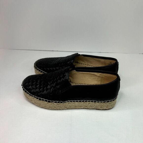 Sam Edelman Catherine Black Leather Platform Espadrille Slip On Shoes Gold - Picture 2 of 10
